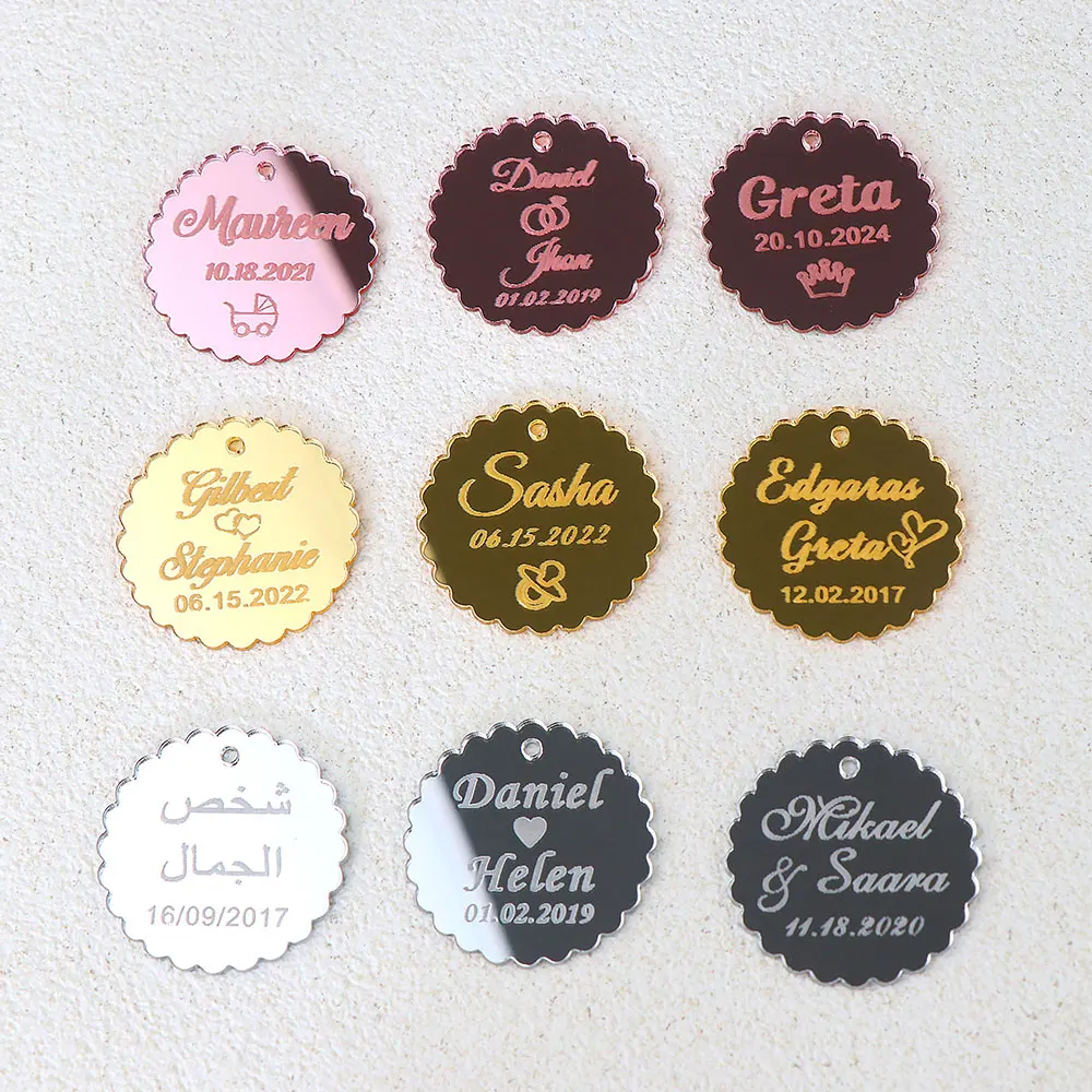 20/50/100 szt. Personalizowane zawieszki lustrzane z akrylu, personalizowane imiona na wesele, chrzest dziecka, przyjęcie, baby shower, dekoracje.