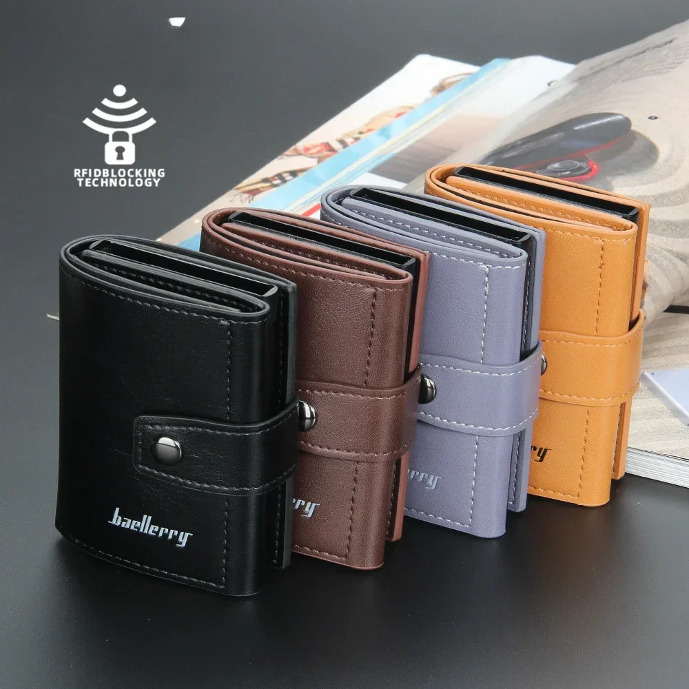 Men's wallet aluminum box anti-magnetic theft brush neutral short buckle automatic card advanced sense card sleeve