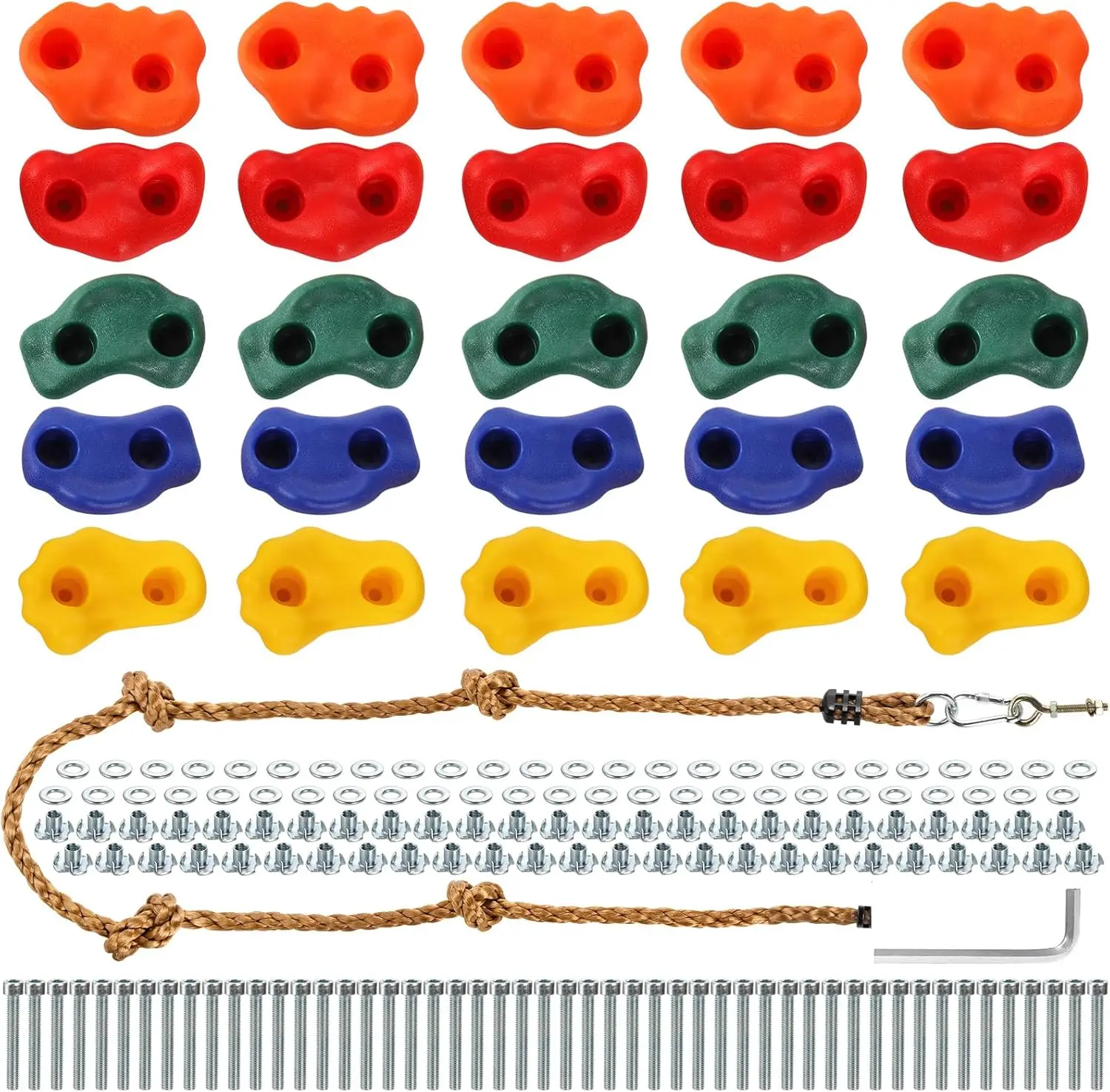 

Rock Climbing Holds, Indoor & Outdoor Rock Wall Climbing Kit, Multi-Colored Climbing Rock Wall Grips with Mounting Hardware,