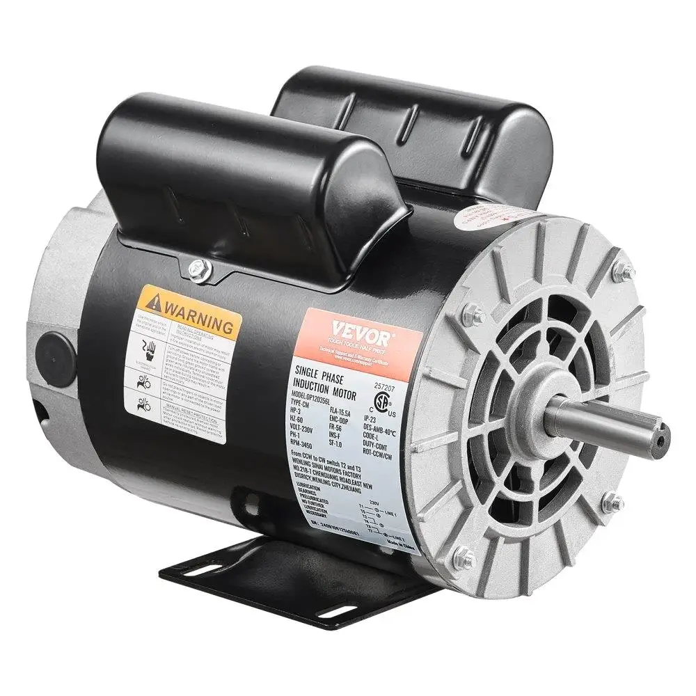 

3HP Electric Air Compressor Motor 230V 15.5A 3450RPM 56 Frame Clockwise Counterclockwise Rotation Factory Set CCW