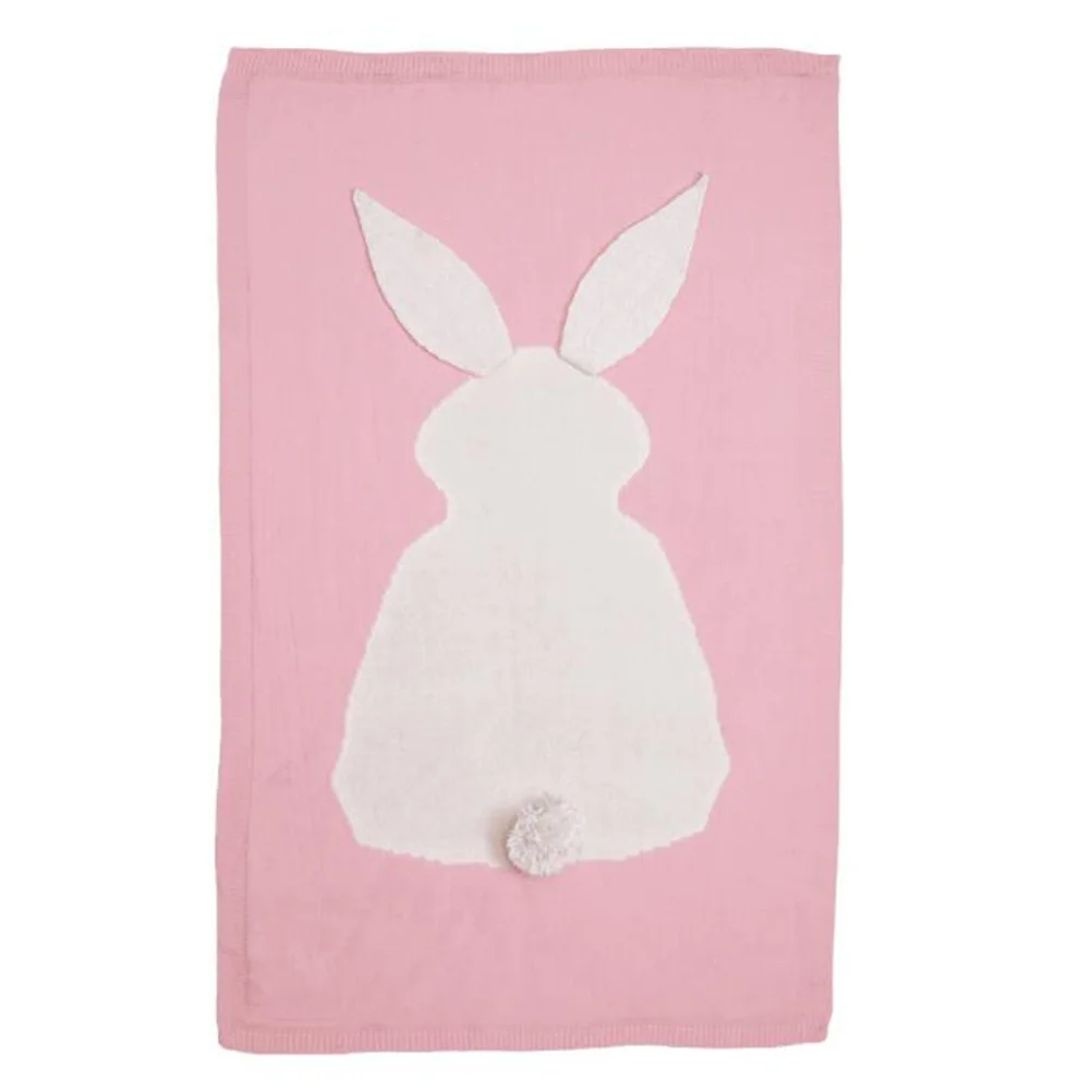 1 pezzo di coperta per maglieria per bambini, design con orecchie di coniglio, trapunta per neonato comfort rosa, tappetino per culla da viaggio, tappetino da gioco multifunzione