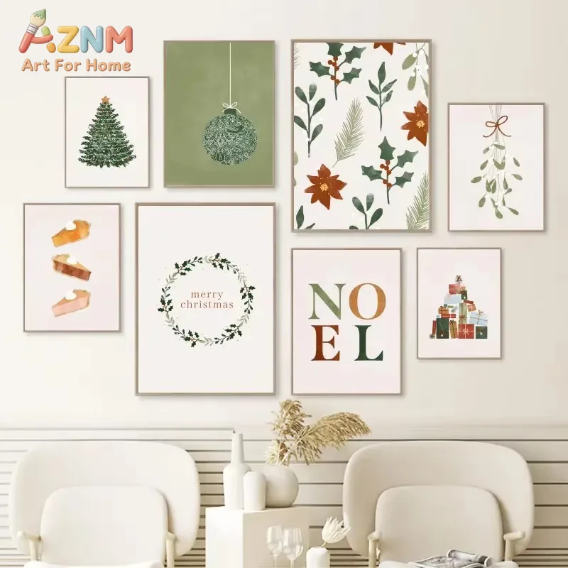 1PC Christmas Decoration Tree Garland Wall Art Canvas Painting Scandinavian Poster Merry Christmas Picture Living Room Decor