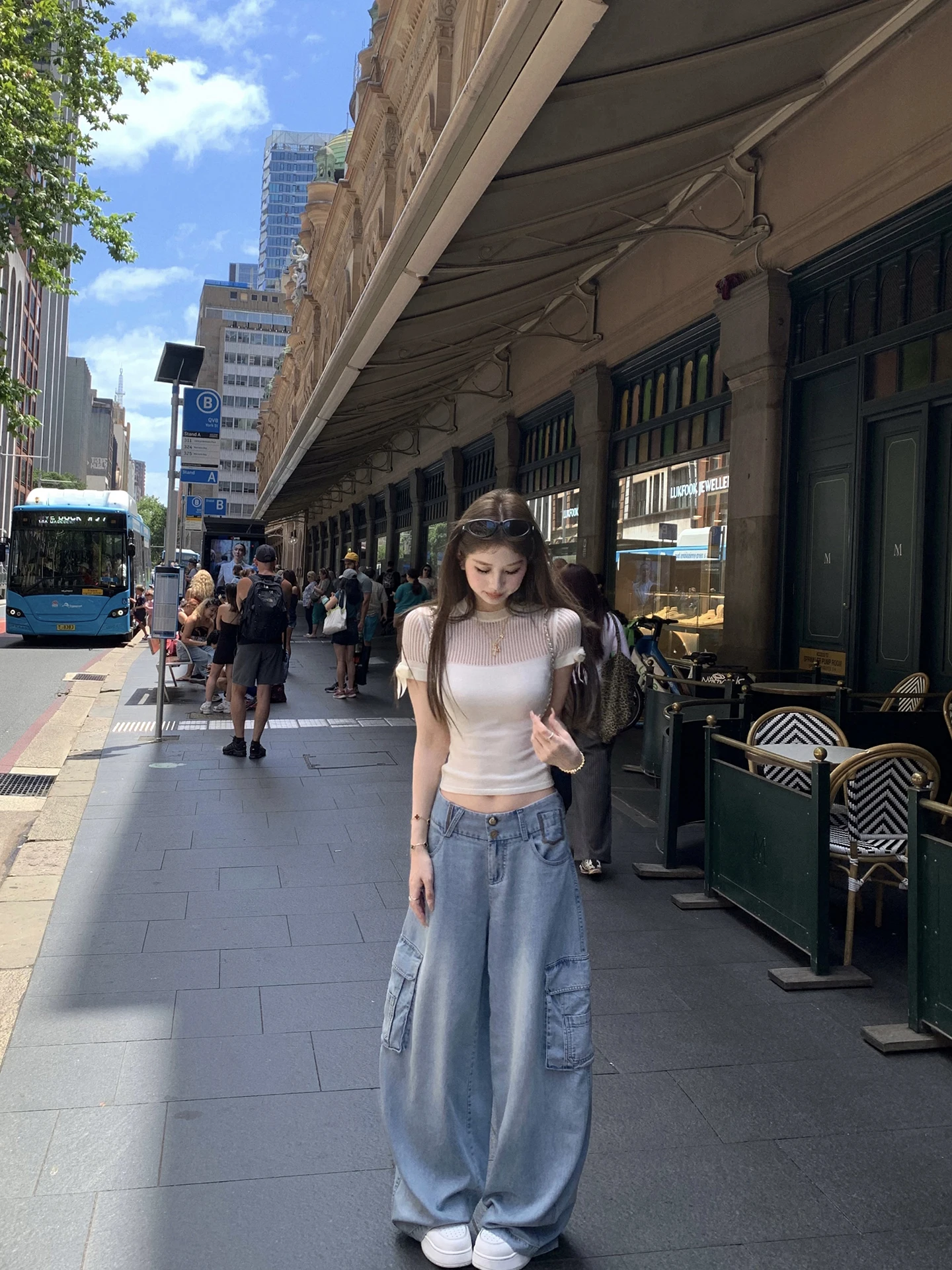

Tongiiuu Vintage Waed Workwear Denim Jeans Women's Slim Straight Loose Wide Leg Long Trousers Casual Loose Fit Summer Jeans