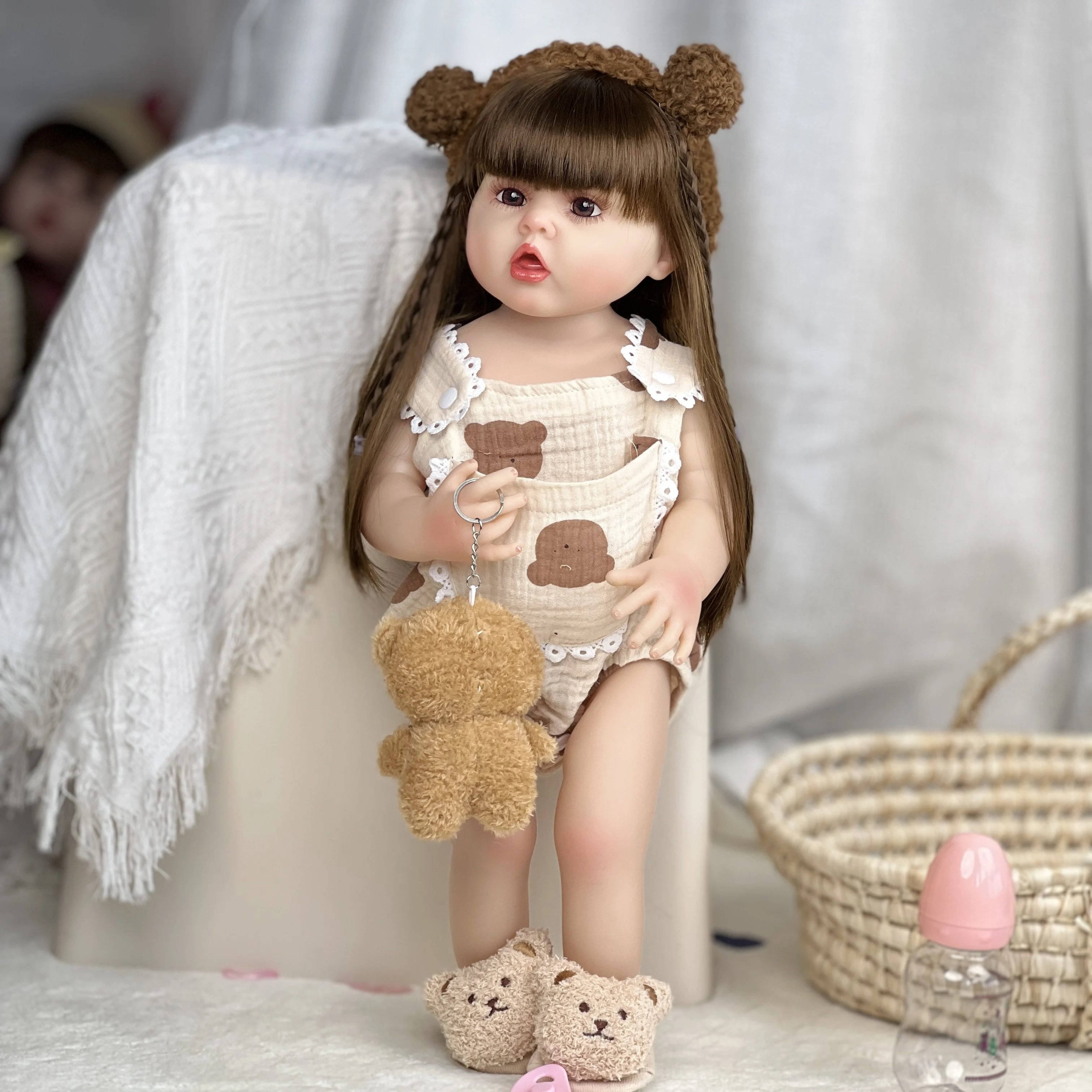 

22 Inch Reborn Baby Girl Erin Reborn Doll Handmade Long Hair Can Take Shower Doll Toy Realistic