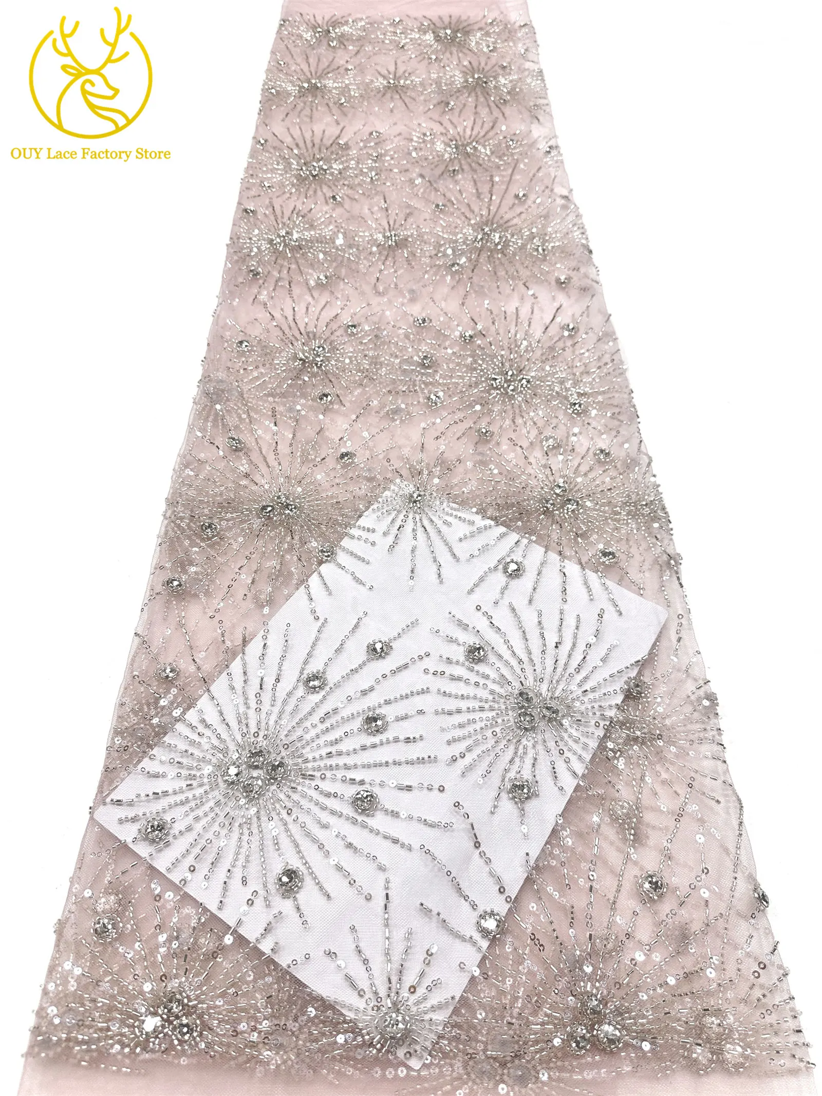 Neues Design Französische Edelstein-Spitzenstoffe 5 Meter Nigerianische Perlen-Pailletten-Spitze Afrikanischer Spitzenstoff für Hochzeitskleider – Detail 18
