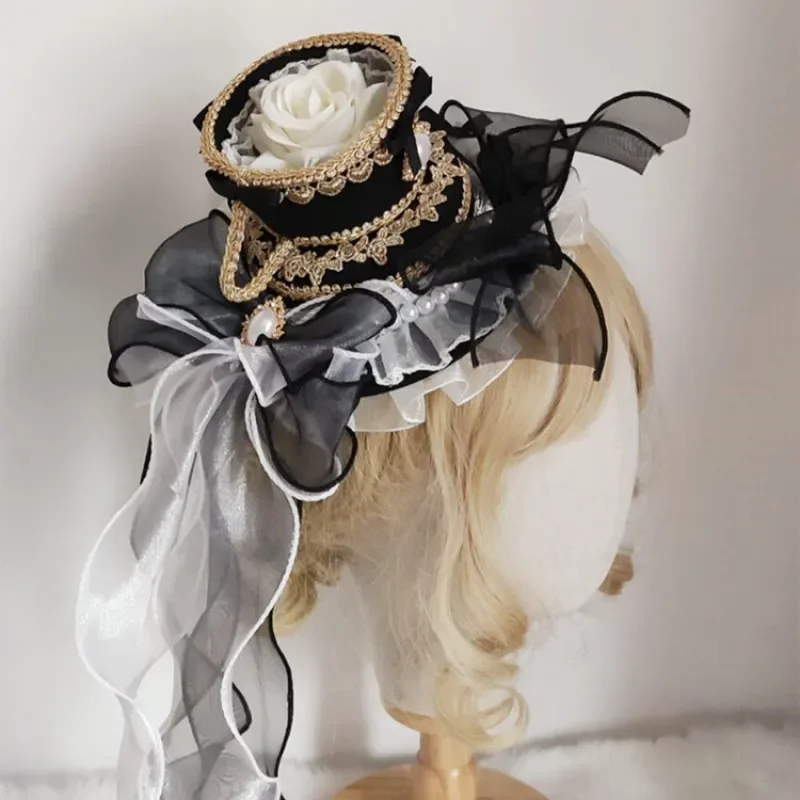 Lolita Girls Rose With Long Ribbon Tea Cup Top Hat Fedoras Palace Spanish