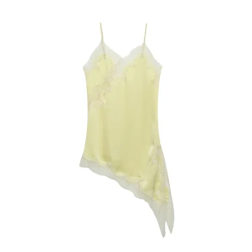 Imagen 2 del producto Mujeres Cottagecore satén encaje Trim Patchwork Cami Tops y2k chica seda dobladillo Irregular camisola Midi camisa salir fiesta tanques Tops