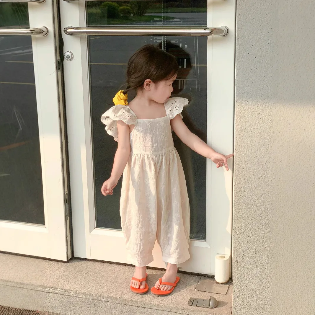 RAISE Summer Kids Girl One-piece Pants 1-6Yrs Girl Lace Embroidery Backless Overalls Suspender Children Girl Sleeveless Jumpsuit
