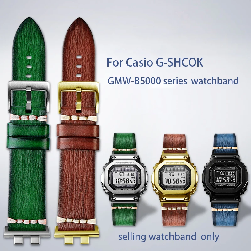 Modified cowhide Wristband for G-Shock Casio 35th anniversary GMW-B5000 series  small silver block gold brick Wristband Bracelet