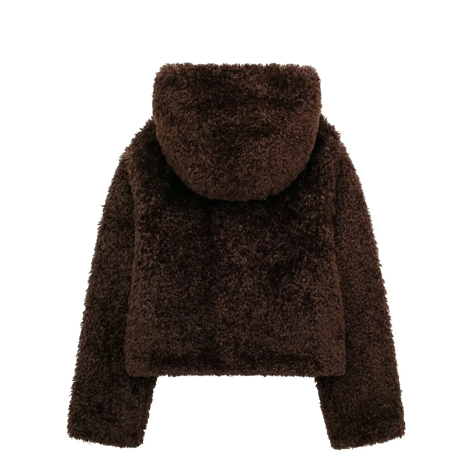 Ladies Short Hooded Faux Fur Effect Jacket Autumn Winter New Cross-Border Rope Knot Decorated Coat Regular Fit Chinese
