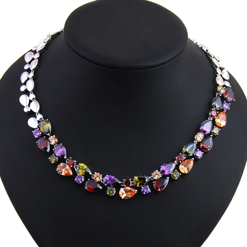 Mona Lisa Blue Stone Necklaces & Pendants Multicolor AAA+ Cubic Zirconia Statement Necklace For Women Wedding Party AN028