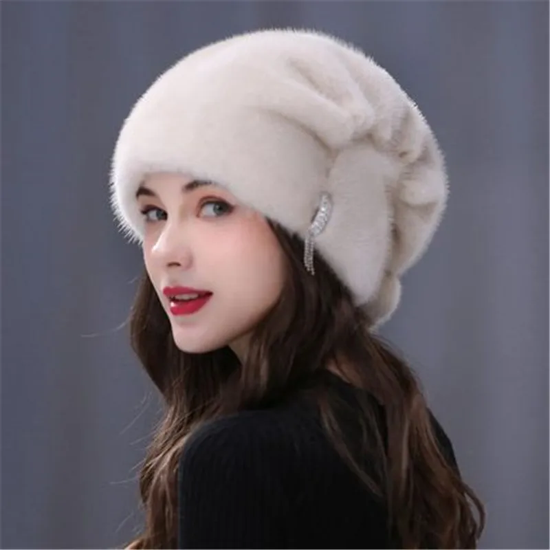 2022 Russian Fur Hat Winter Warm Natural Mink Fur Hats For Women Classic Luxury Caps Earflap Christmas Hat Anti Cold Snow Hat