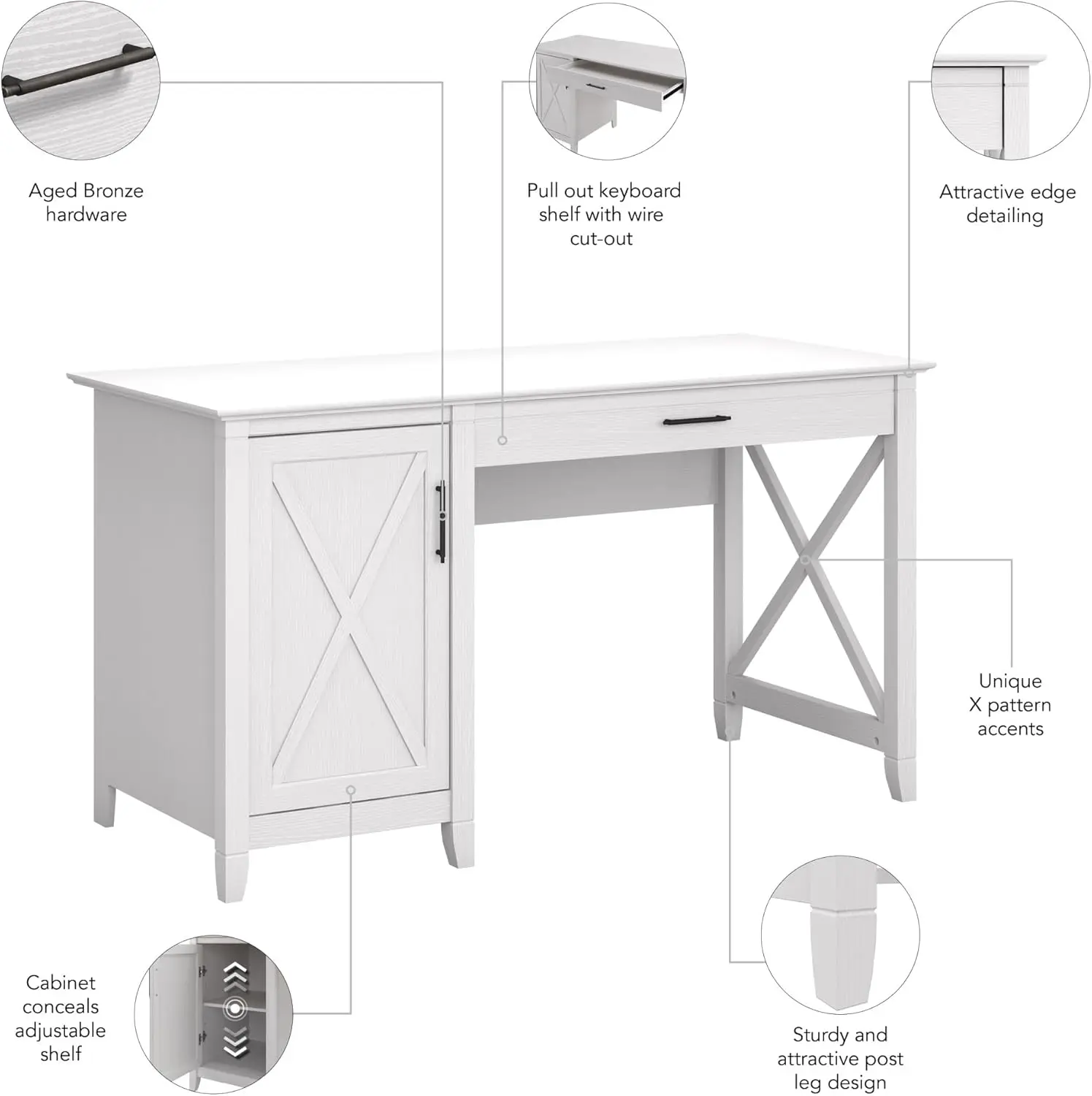 Computer Desk with Storage Farmhouse PC Table for Home Office in Pure White Oak 54W x 24D Small Computer Desk for Small Spaces