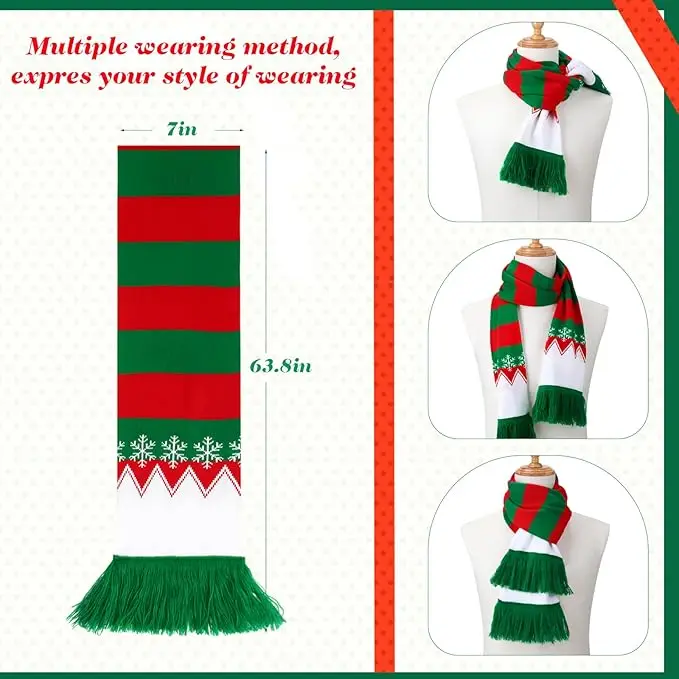 3-częściowy świąteczny zestaw: dziergany szalik, czapka i rękawiczki, zimowy kostium Świętego Mikołaja, czapka beanie, świąteczny szalik i rękawiczki, prezent świąteczny dla kobiet i mężczyzn