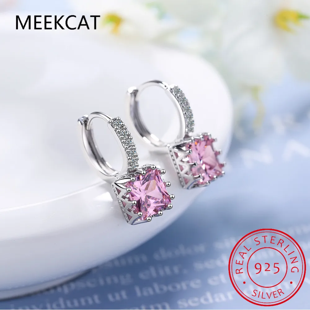 Cute Square Black Stone Hoop Earrings Trendy Female Rainbow Crystal Small Earring Dainty 925 Silver Wedding Earrings For Women