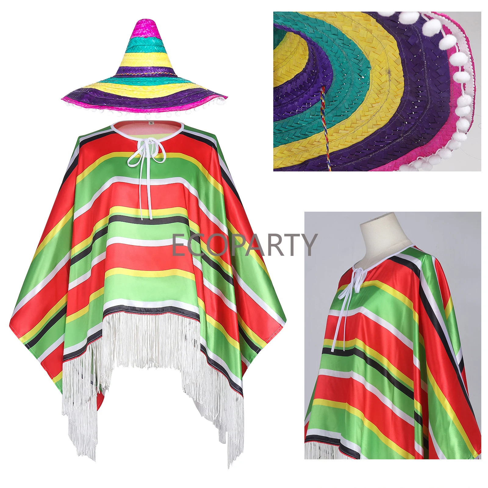 Mexican Serape Poncho Costume Cinco De Mayo Mexican Fiesta Ponchos and Hats