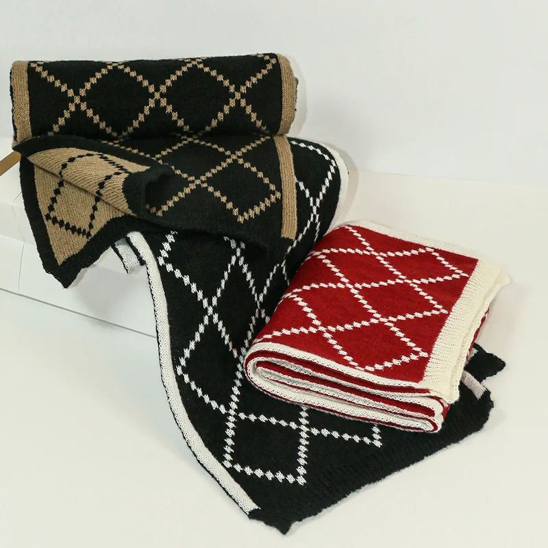 Knitted Plaid Scarf Double Sided Versatile Protective Winter Accessory For Couples Students Men Women New Year Daily Use