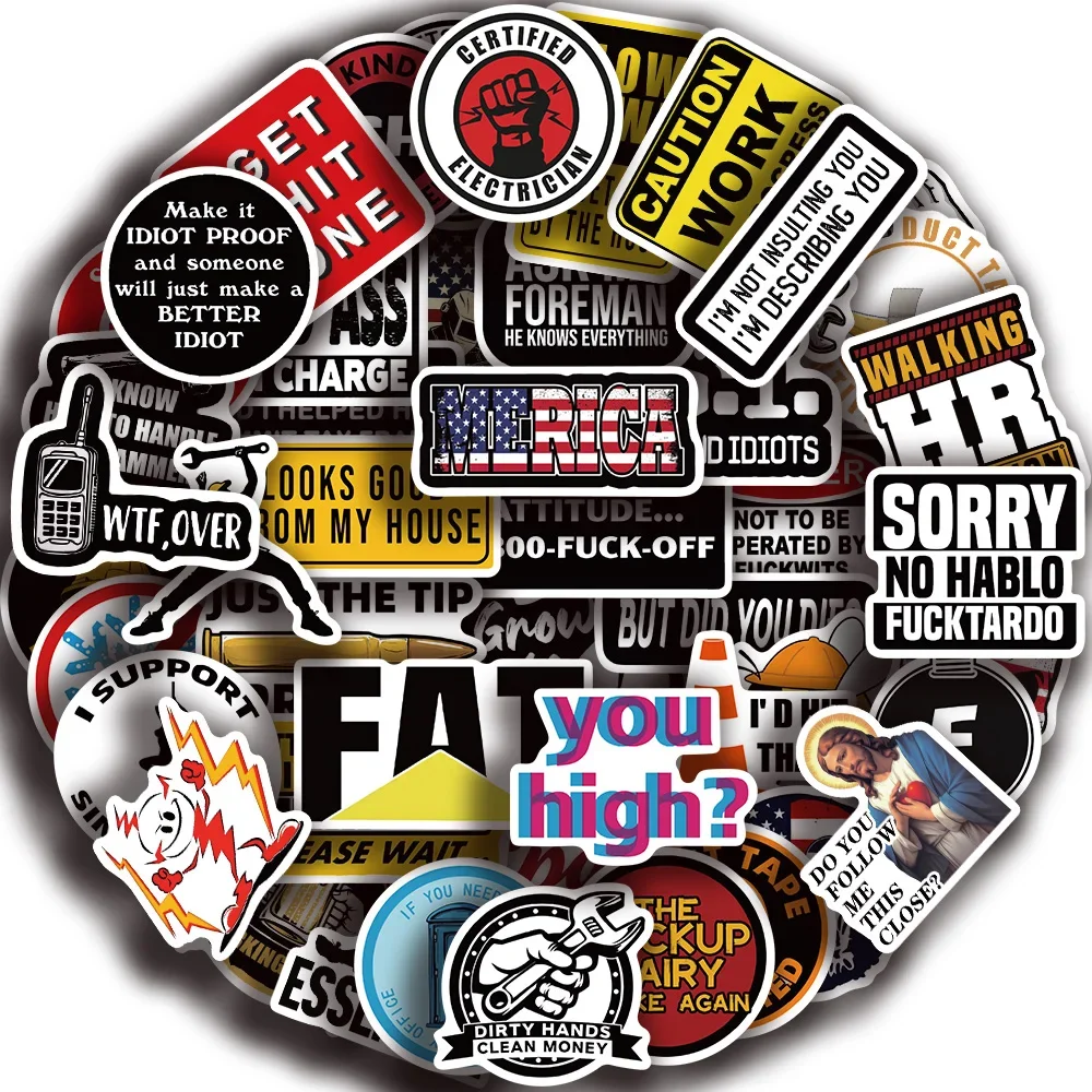 50pcs Hard Hat Brand Sign Cool Sticker Outdoor Construction Workers Helmet Motorcycle Car Tools Laptop Bicycle Stickers