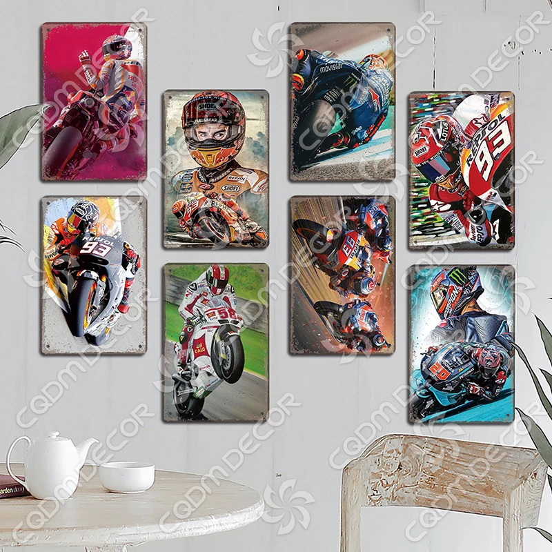 Motor Sports Poster Metal Tin Signs Vintage Motorcycle Racing Metal Plaque Wall Art Decor for Garage Motorbike Club Home