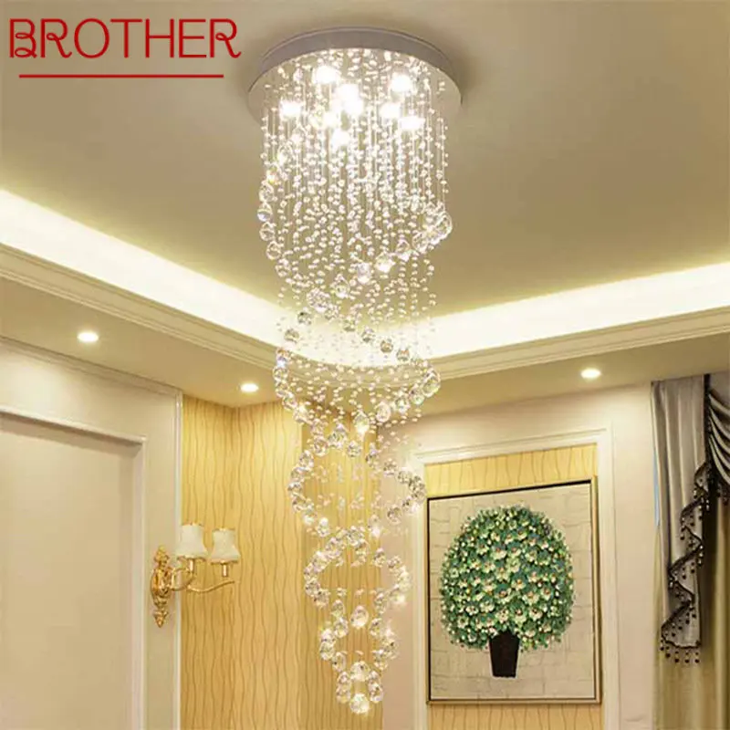 

BROTHER Modern Crystal Pendant Lamp LED Creative Luxury Rotate Chandelier Light for Home Living Room Villa Staircase Decor