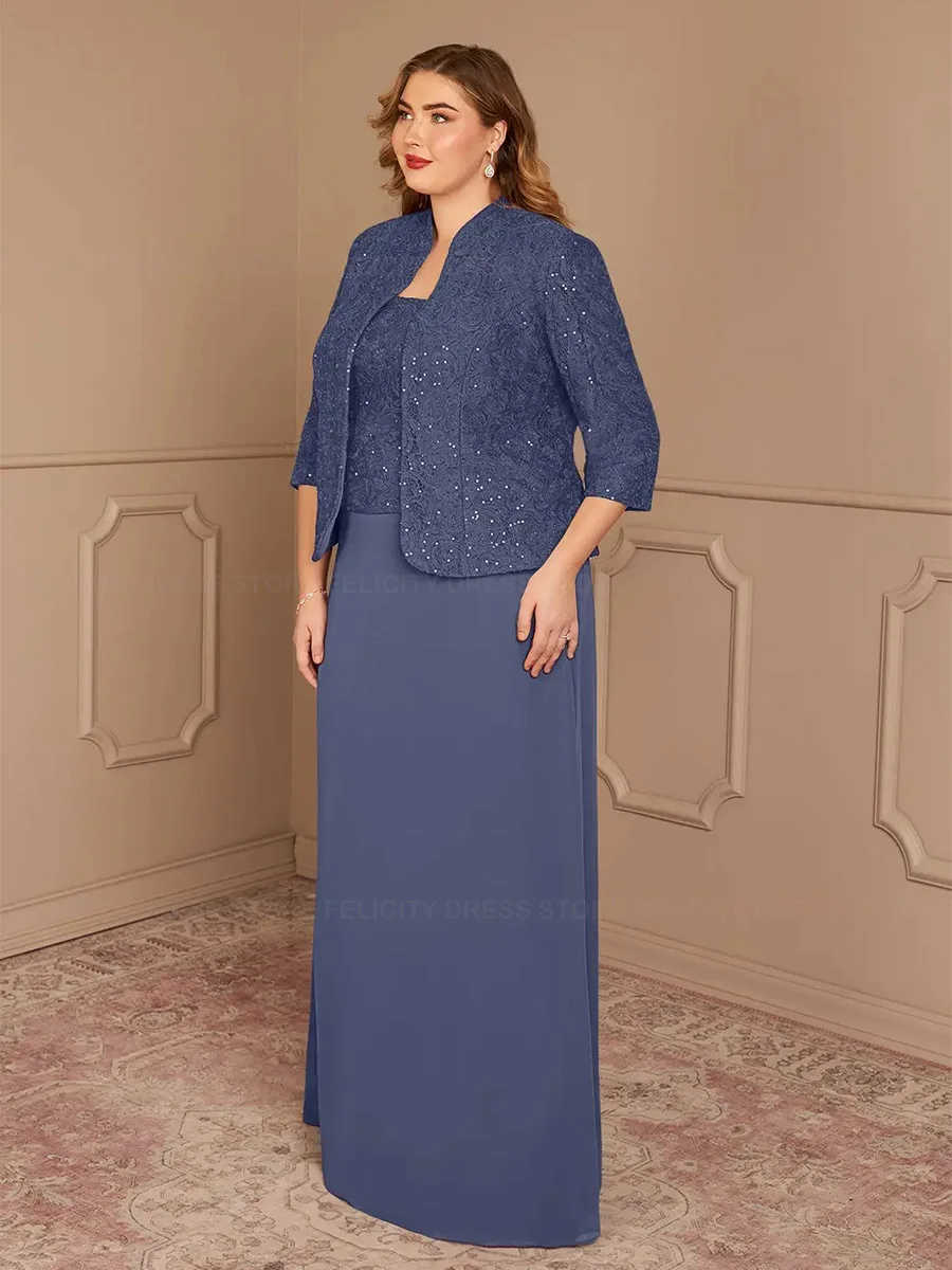 Plus Size Two Piece Mother of the Bride Dresses 2023 Sheath Lace with Jacket Sequins Wedding Guest Dresses فستان حفلات الزفاف