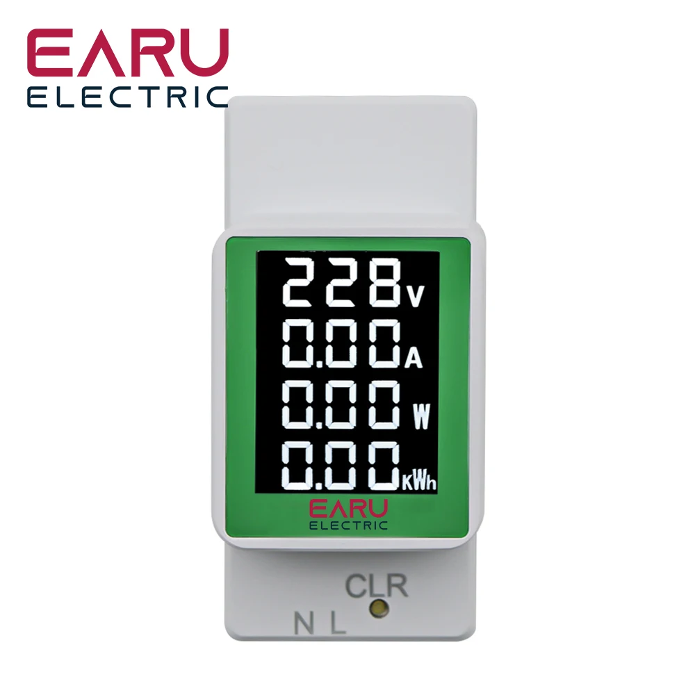 Din Rail Wattmeter Voltmeter Ammeter Power Meter AC50-300V Volt Amp Power Factor Time Energy Voltage Current Monitor