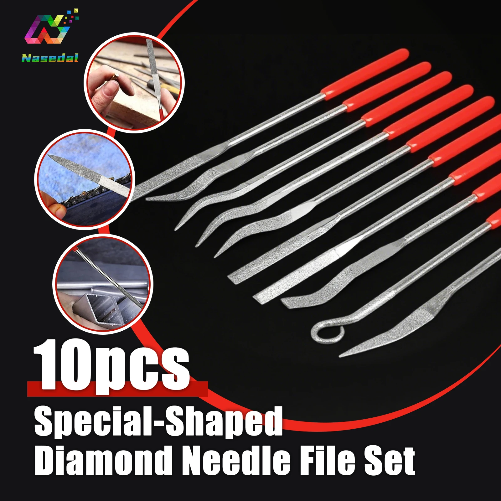 

Nasedal 10pcs Mini Special-Shaped Diamond File Set for Rust Removal Jewelry Metal Ceramic Glass Stone Craft Hand Tools