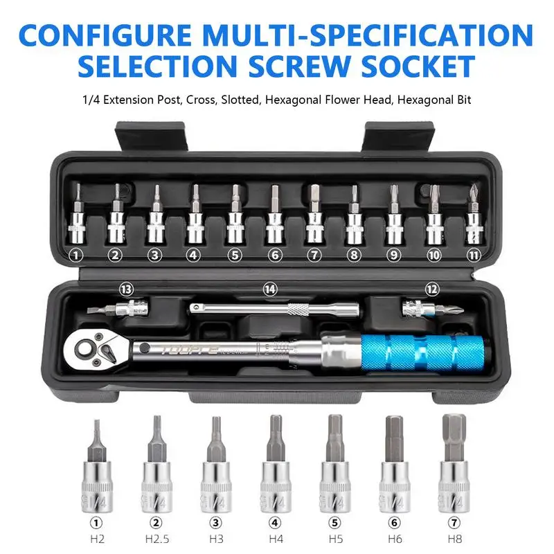 15Pcs Torque Wrench Set 1/4