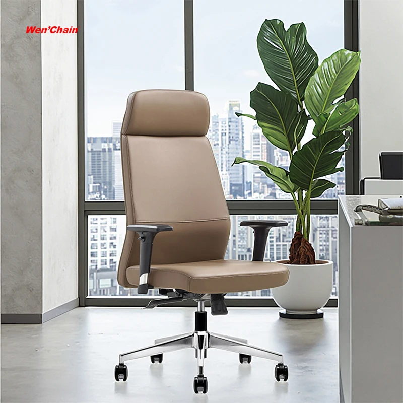 China Luxury Modern Brown Pu Leather High Back Computer Desk Swivel Executive Ceo boss Chair Ergonomic Manager Office Chair