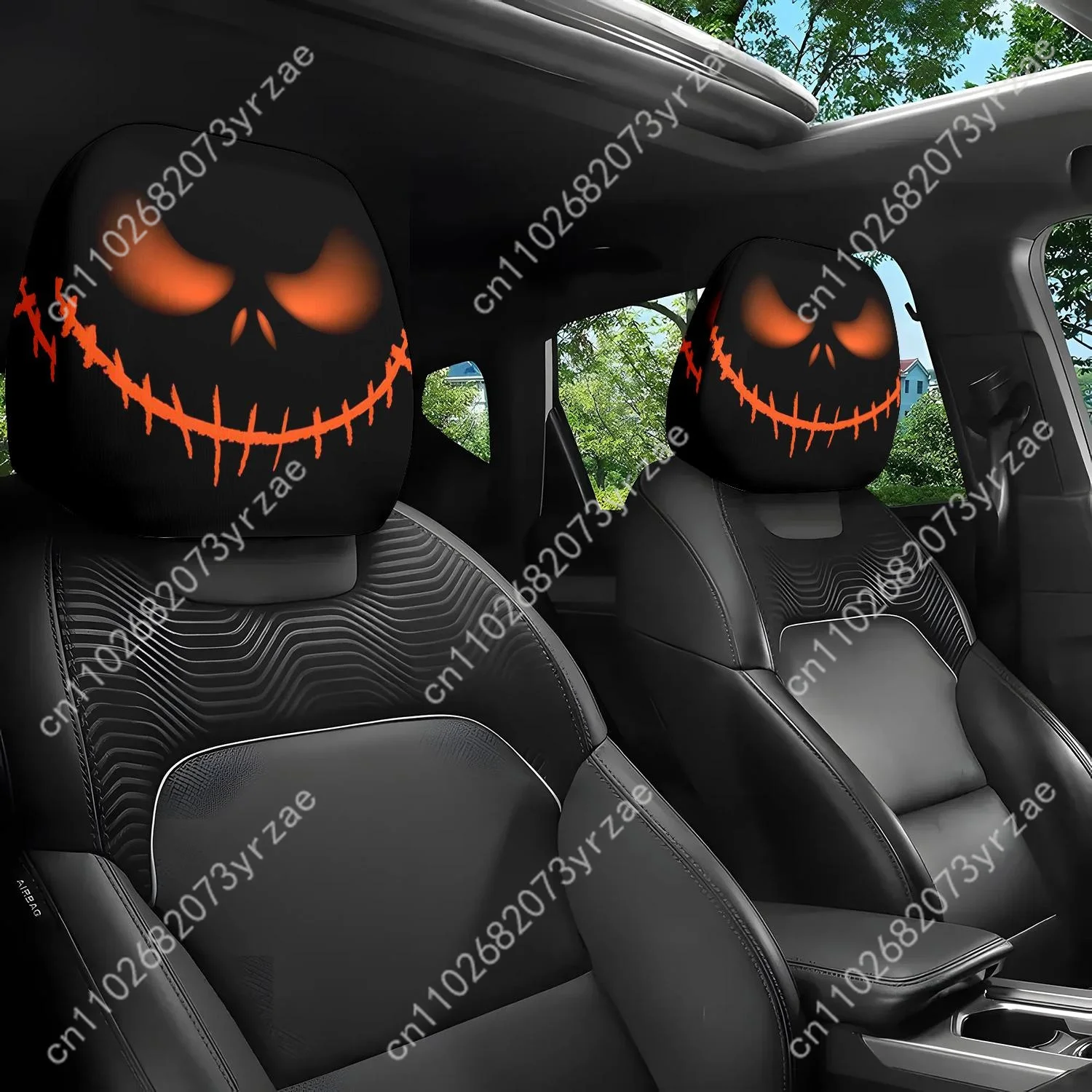 

Halloween Pumpkin Car Seat Headrest Cover (2pcs)Environmentally Friendly Headrest Protector Breathable Comfortable Vehicle Decor