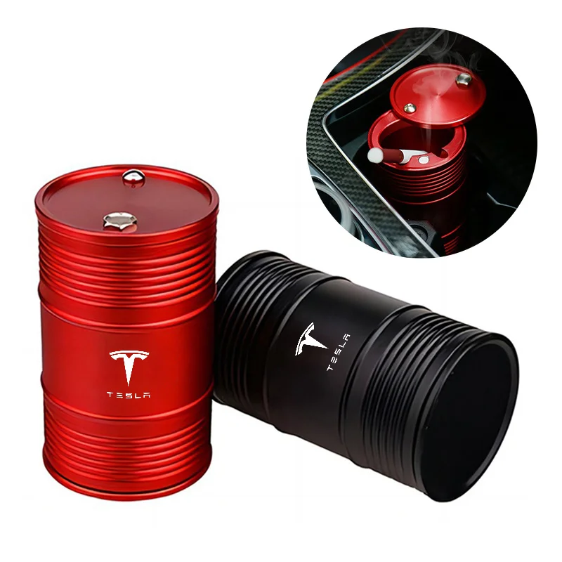 Alloy Car Ashtray With Rotating High Lid Flame Retardant Cigarette Cup For Tesla Model 3 Model S X Y Roadster SpaceX Accessories