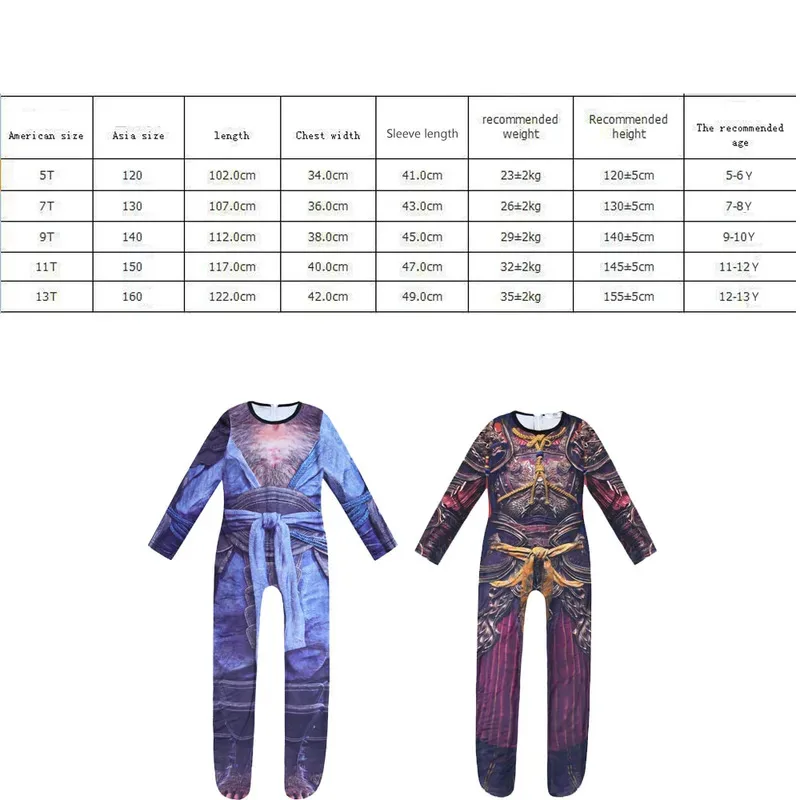 Zz04zz12Kids الأسود أسطورة Wukong تأثيري حللا الدعاوى الأولاد تمويه القرد الملك ازياء طفل الفتيات هدايا حفلة الهالوين مضحك