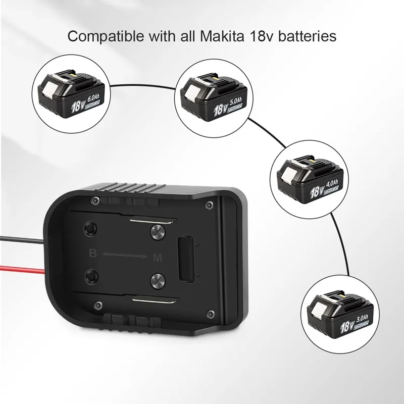 18V Battery Adapters  For Makita&Bosch Power Connector Adapter Dock Holder With 12 Awg Wires Connectors Power Black