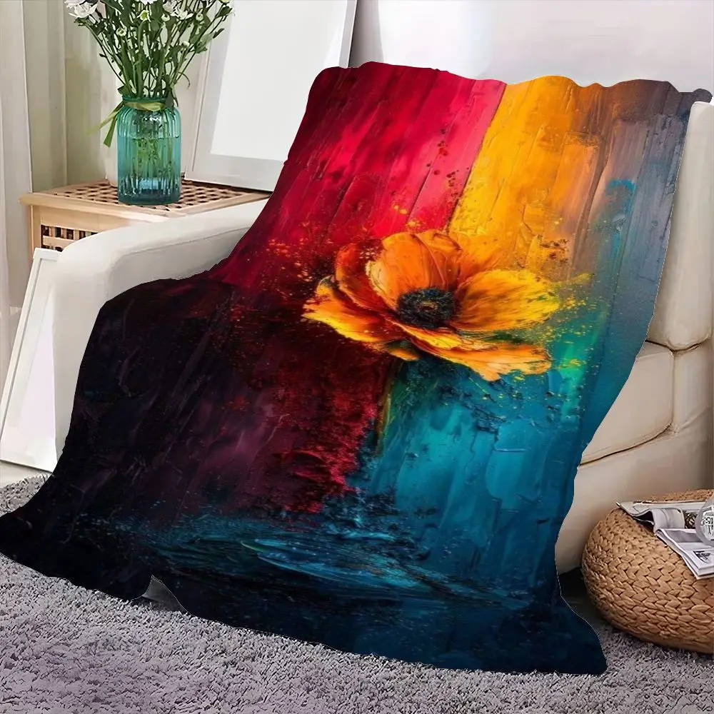 لوحة زيتية على شكل زهرة الخشخاش البرتقالية النابضة بالحياة - فن فرشاة محكم ديناميكي على القماش، غنية باللون الأحمر إلى الأصفر اللامع