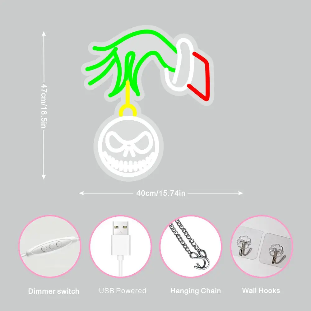 1 Christmas Green Handprint Wall Decal LED Acrylic Glow Light Sign Dimmer Switch Button Holiday Wall Decoration