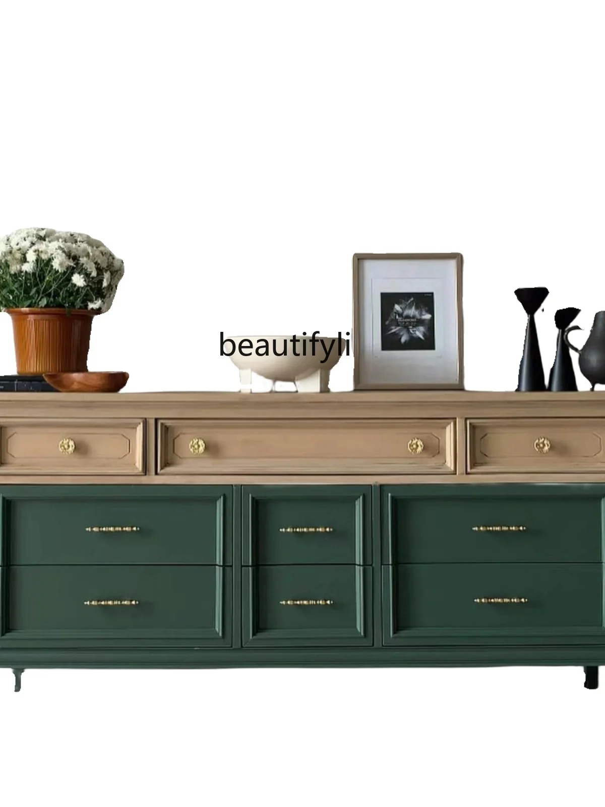 

French Retro Solid Wood Home Wall Chest of Drawers Storage Home Cabinet Entrance Simple Color Matching Sideboard Cabinet