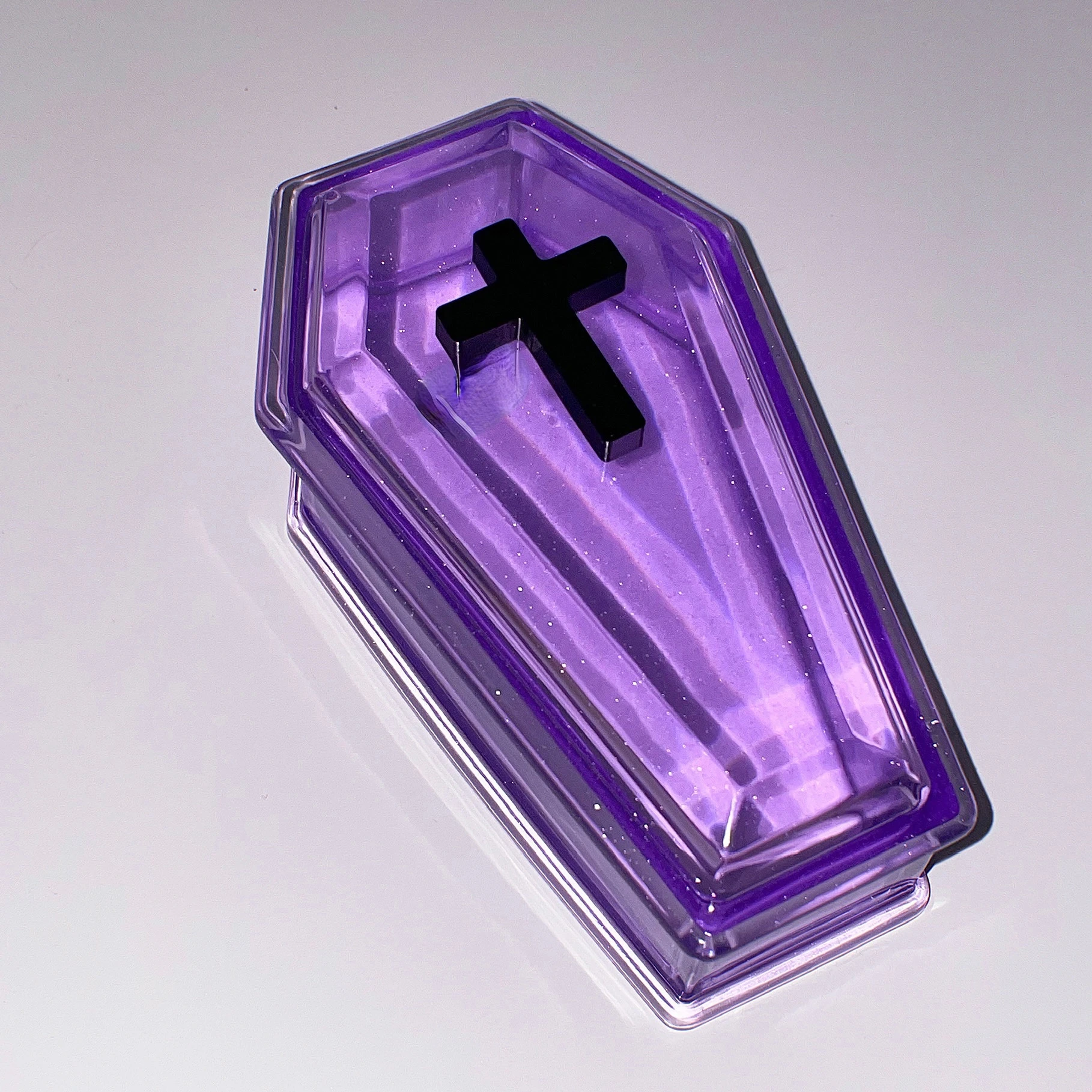 Self-made girl heart purple transparent cross coffin jewelry storage box ashtray gift