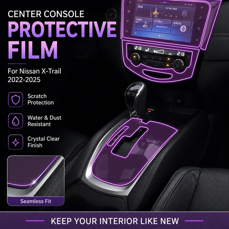 For Nissan X-Trail 2022-2025 Center Console Gear Shift Sticker Decorative Accessory Paint Surface Screen Protector Film