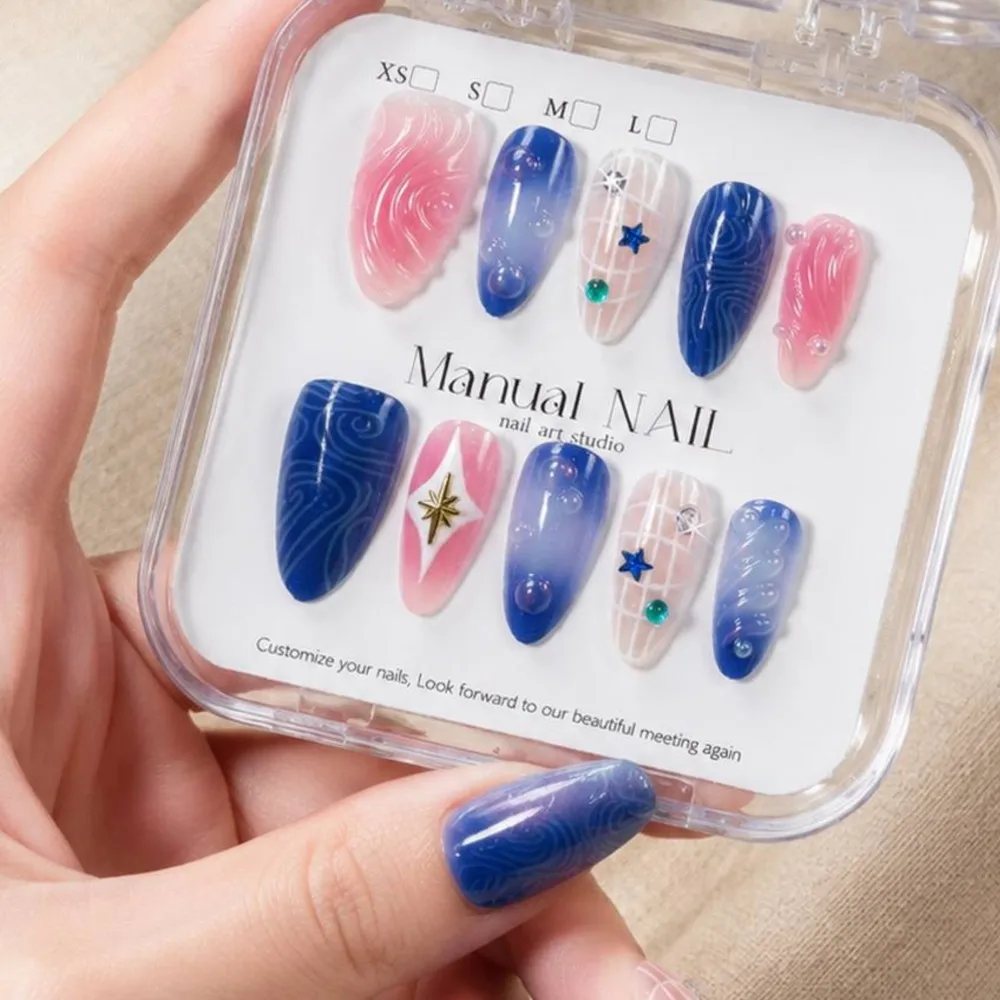 

1Box Gem Almond Shape Press On Nail Rose Almond Shape Fake Nail Cute Almond Shape False Nail With Jelly Glue&File Manicure