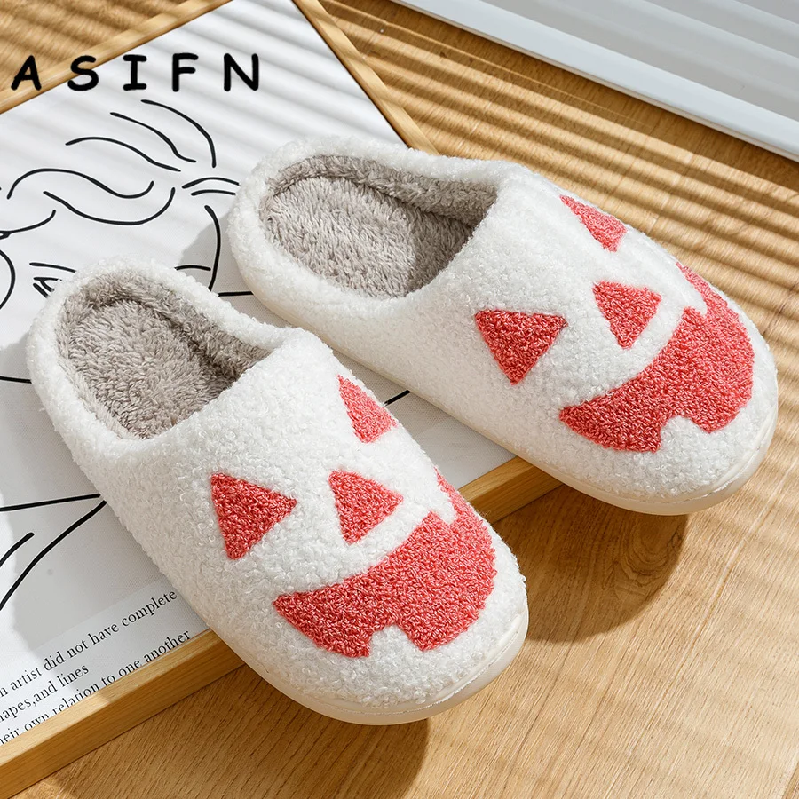 Halloween Slippers for Women Home Ghost Face Pumpkin Soft Plush Cozy Indoor Soft Fuzzy Winter Houseshoes Gift Zapatos De Mujer