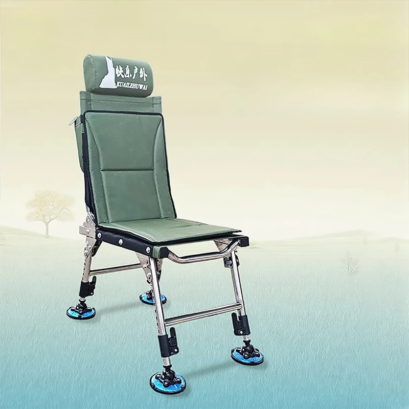Adjustable Reclining Camping Chairwith Thick Padded Seat,Stainless Steel Fishing Seat for All Terrain Use,Portable Outdoor Stool