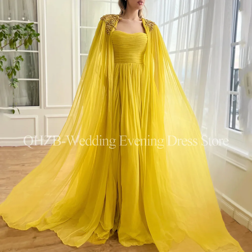 

Customized Yellow Long Beads Evening Dresses for Special Occasions Floor-Length Sweep Train Women Prom Party Gala Gowns 2026