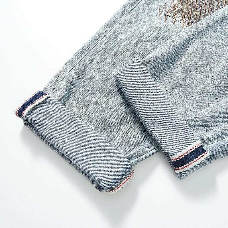 Celana Jeans Pria Celana Denim Pria Model Sambung Bordir Celana Panjang Fashion Streetwear Vintage Baru Gaya Y2k Lembut Mewah
