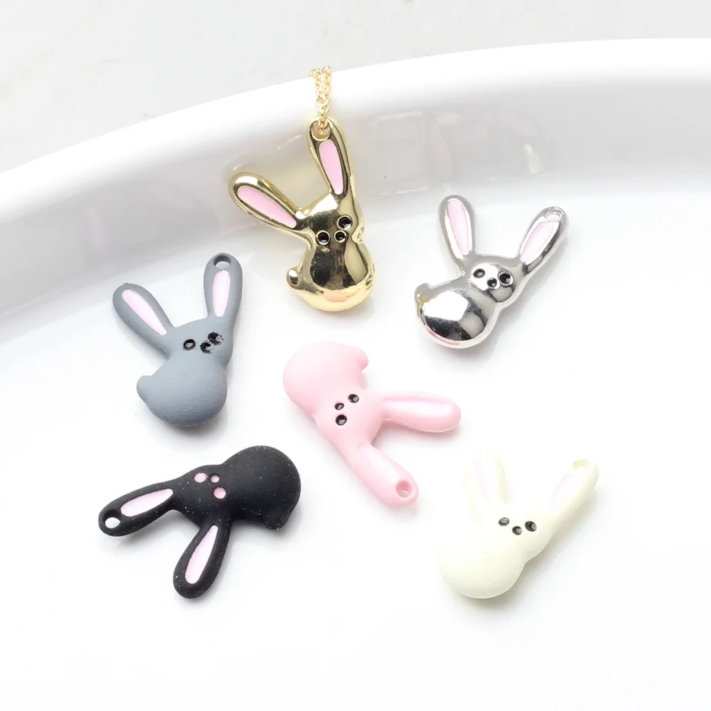 

Wholesale 50pcs/lot Rubber spray print animals cartoon rabbits shape alloy floating locket charms diy jewelry earring accessory