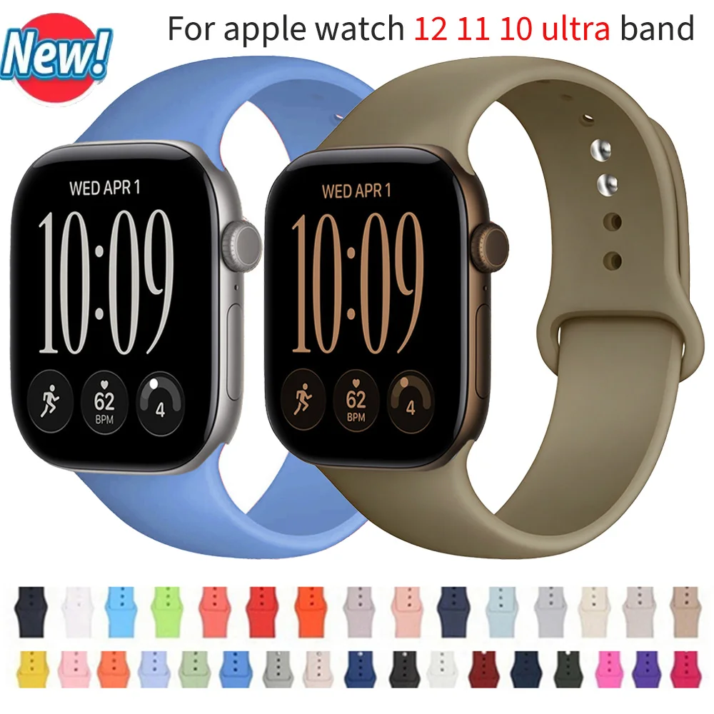 Silicone Strap For Apple Watch band 12 11 10 42mm 46mm correa bracelet iWatch series 9/8/7/SE/Ultra 4 3 45mm 44mm 41mm 40mm 49mm