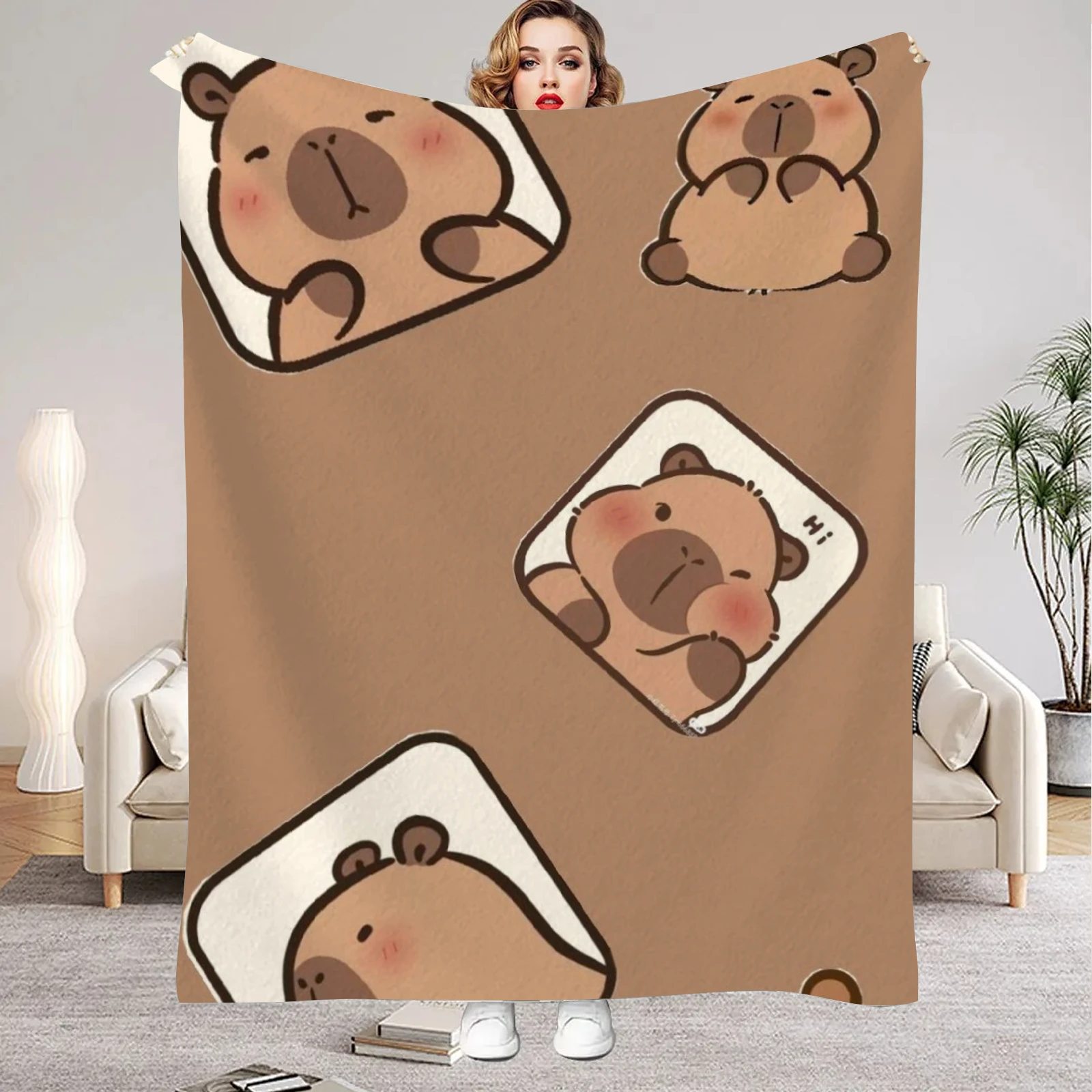 1Pc Digital Printed Capybara Style Flannel Blanket Mattress Cover Blanket for Family Beds,Sofas,Offices,Outdoor Camping