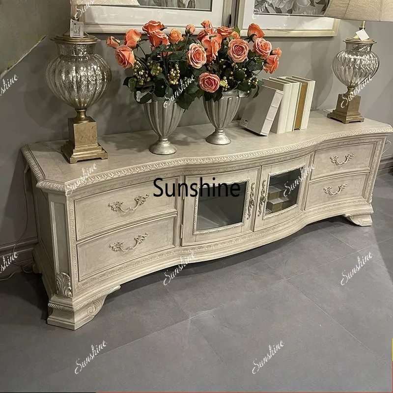French retro solid wood coffee table light luxury simple floor cabinet