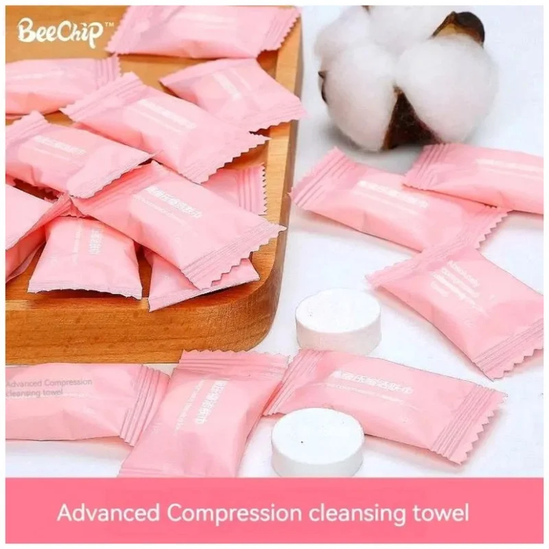 50PCS Compressed Towels Travel In Compressed Bag Suitable For Sensitive Skin Cotton Cleansing Towel Disposable Face Pack