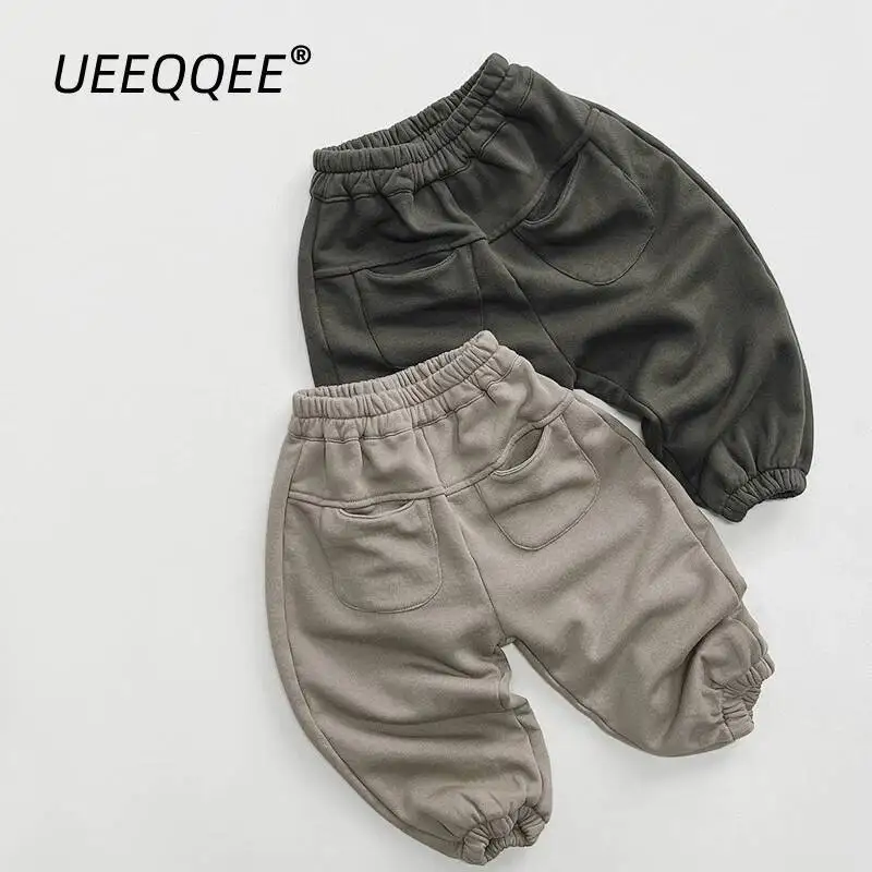 

Spring Autumn Children Pants 1-8Y Boys Spliced Pocket Sweatpants Harem Trousers Jogger Korean Toddler Wear For Kids Clothing New