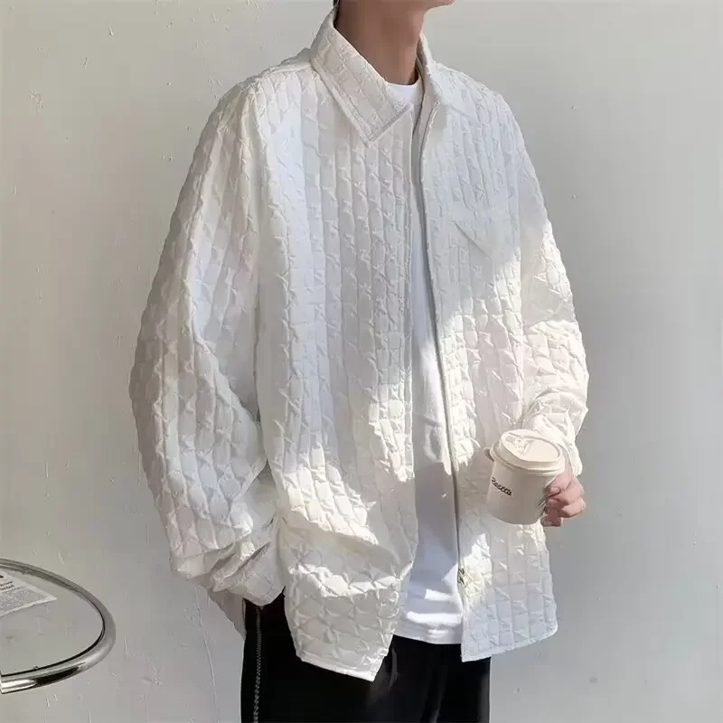 Korean Vintage Casual Loose Shirt For Men Autumn Winter Fashion Harajuku Men's Long Sleeved Shirt Jacket Coat Japan Streetwear